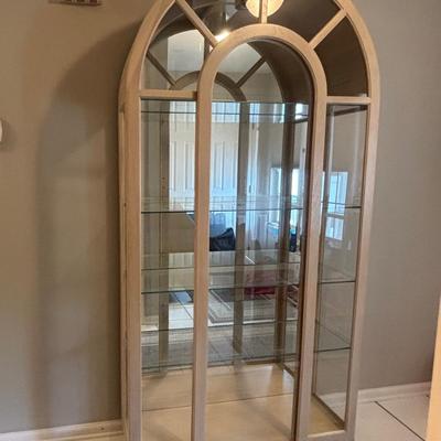LOT 89: Arched Wood & Glass Lighted Curio Cabinet
