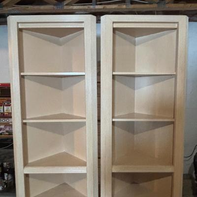 LOT 92: Made in USA Contemporary Style Corner Bookcases & Console Table