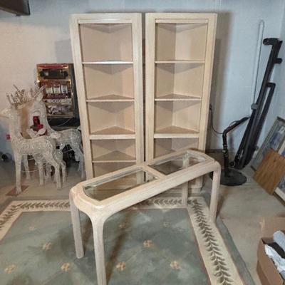 LOT 92: Made in USA Contemporary Style Corner Bookcases & Console Table