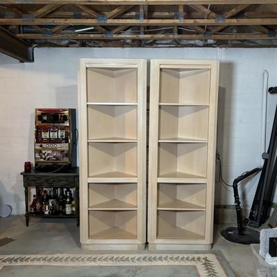 LOT 92: Made in USA Contemporary Style Corner Bookcases & Console Table