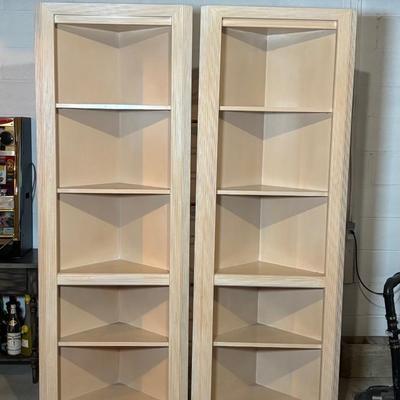 LOT 92: Made in USA Contemporary Style Corner Bookcases & Console Table