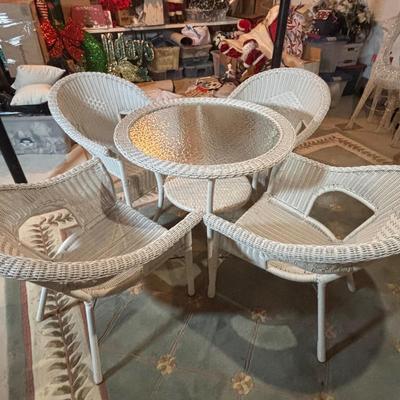 LOT 93: Brylane Home All-Weather Resin Wicker Table & Chairs