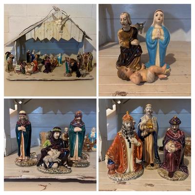 LOT 105: Vintage Handcrafted Nativity Set