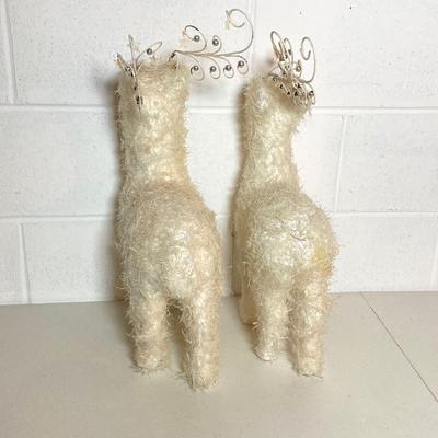 LOT 277: Holiday Decor - Pair of Deer with Wood / Metal Sleigh filled with Faux Flowers / Doves