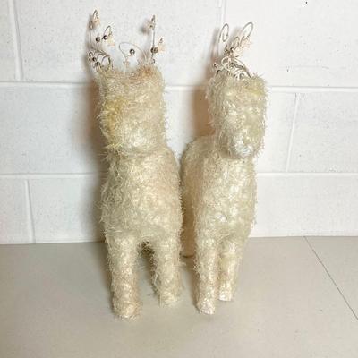 LOT 277: Holiday Decor - Pair of Deer with Wood / Metal Sleigh filled with Faux Flowers / Doves