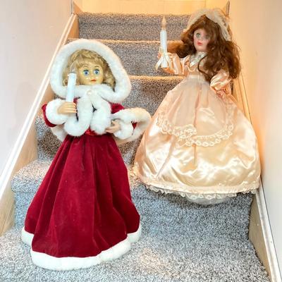 LOT 283: Holiday Decor Collection - Fiber Optic Poinsettia Trees and Animated Dolls