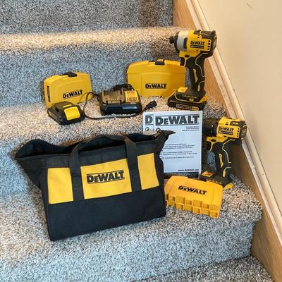 LOT 286: Dewalt Cordless Impact Driver DCF809, Cordless Drill Driver DCD708 with Bag, Charger, Batteries and Drill Bits