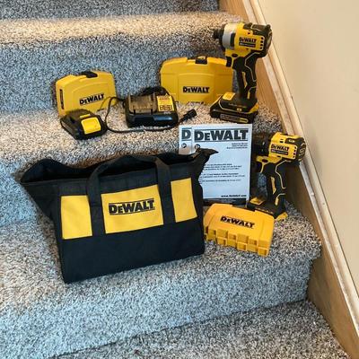 LOT 286: Dewalt Cordless Impact Driver DCF809, Cordless Drill Driver DCD708 with Bag, Charger, Batteries and Drill Bits