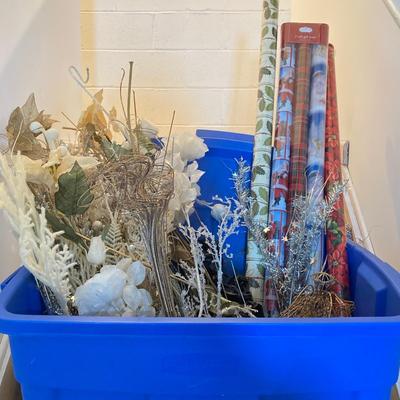 LOT 288: Holiday Gift Wrap and Decorations in Large Storage Tote