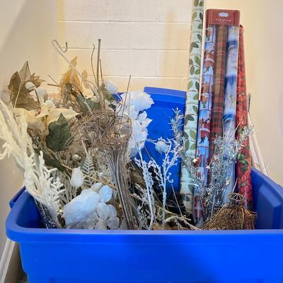 LOT 288: Holiday Gift Wrap and Decorations in Large Storage Tote