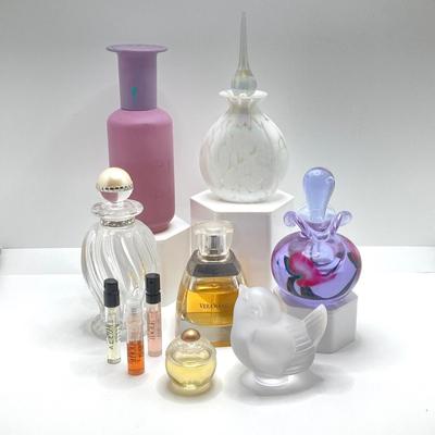 LOT 181: Perfume (Chanel /Vera Wang / Alexander Julian / Lancome), Bottles (Signed Included), Cristal Sevres France Frosted Bird and Moe