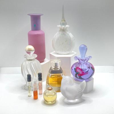 LOT 181: Perfume (Chanel /Vera Wang / Alexander Julian / Lancome), Bottles (Signed Included), Cristal Sevres France Frosted Bird and Moe
