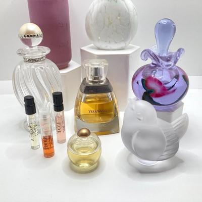LOT 181: Perfume (Chanel /Vera Wang / Alexander Julian / Lancome), Bottles (Signed Included), Cristal Sevres France Frosted Bird and Moe