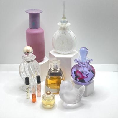 LOT 181: Perfume (Chanel /Vera Wang / Alexander Julian / Lancome), Bottles (Signed Included), Cristal Sevres France Frosted Bird and Moe