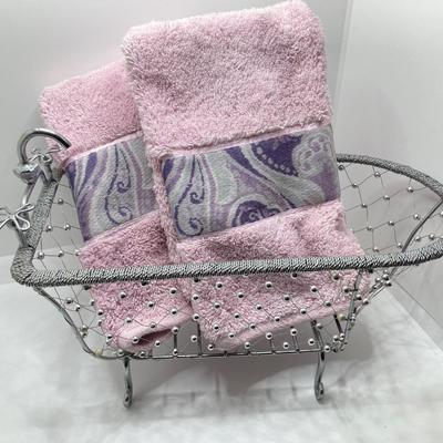 LOT 183: Decorative Wire Bathtub with HydroNova Skin Care Boxes, Hand Towels, Butterfly Shaped Night Light, Hand Towels and More