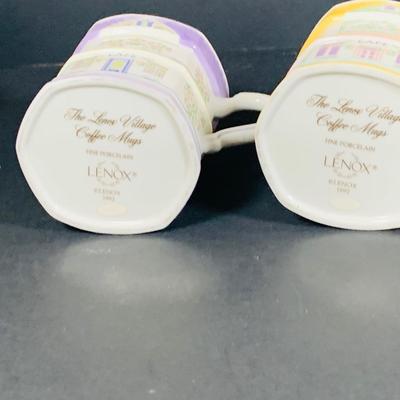 LOT204: Set of Eight (8) Lenox 1992 Love Village Porcelain Coffee Mugs with Stand
