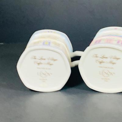 LOT204: Set of Eight (8) Lenox 1992 Love Village Porcelain Coffee Mugs with Stand