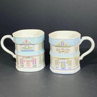 LOT204: Set of Eight (8) Lenox 1992 Love Village Porcelain Coffee Mugs with Stand