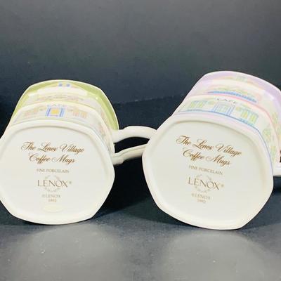 LOT204: Set of Eight (8) Lenox 1992 Love Village Porcelain Coffee Mugs with Stand