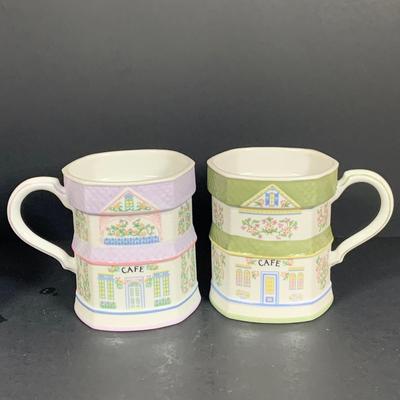 LOT204: Set of Eight (8) Lenox 1992 Love Village Porcelain Coffee Mugs with Stand