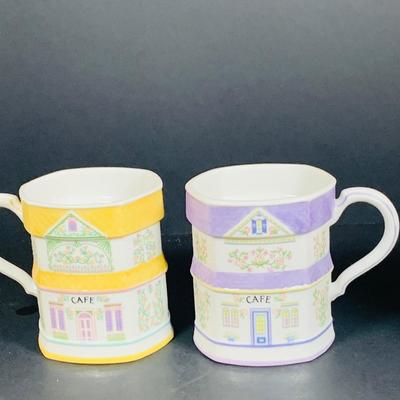 LOT204: Set of Eight (8) Lenox 1992 Love Village Porcelain Coffee Mugs with Stand