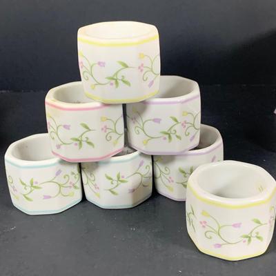 LOT205: Lenox The Love Village Butter Dish, Salt and Pepper Shakers with Caddie and Napkin Rings