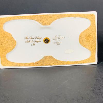 LOT205: Lenox The Love Village Butter Dish, Salt and Pepper Shakers with Caddie and Napkin Rings