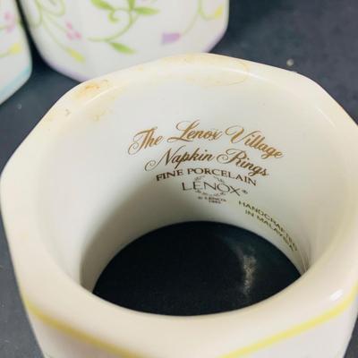 LOT205: Lenox The Love Village Butter Dish, Salt and Pepper Shakers with Caddie and Napkin Rings