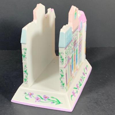 LOT 206: Lenox the Love Village Clock, Candlesticks, Napkin Holder with Cloth Napkins