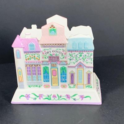 LOT 206: Lenox the Love Village Clock, Candlesticks, Napkin Holder with Cloth Napkins