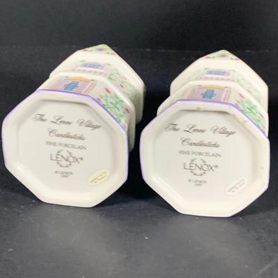 LOT 206: Lenox the Love Village Clock, Candlesticks, Napkin Holder with Cloth Napkins