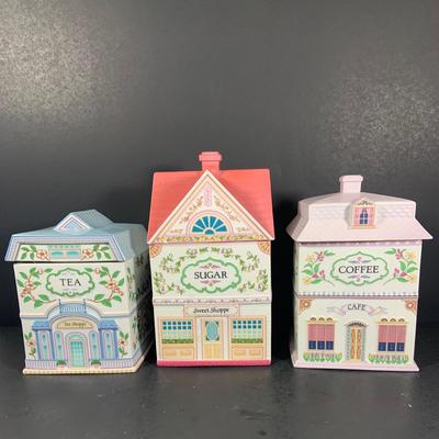 LOT211: Set of Three Lenox Love Village Canisters - Tea, Sugar and Coffee