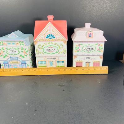 LOT211: Set of Three Lenox Love Village Canisters - Tea, Sugar and Coffee