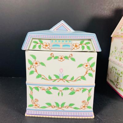 LOT211: Set of Three Lenox Love Village Canisters - Tea, Sugar and Coffee