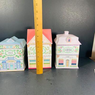 LOT211: Set of Three Lenox Love Village Canisters - Tea, Sugar and Coffee