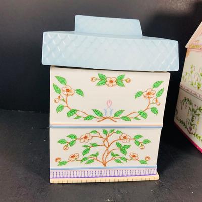 LOT211: Set of Three Lenox Love Village Canisters - Tea, Sugar and Coffee