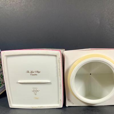 LOT211: Set of Three Lenox Love Village Canisters - Tea, Sugar and Coffee