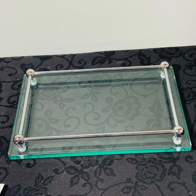LOT216: For the Modern Bar - Red Envelope Cubist Martini Glass Set with Tray, Swing Glass Picture Frame Coasters, and Glass Tray