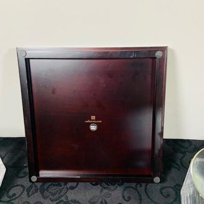 LOT216: For the Modern Bar - Red Envelope Cubist Martini Glass Set with Tray, Swing Glass Picture Frame Coasters, and Glass Tray