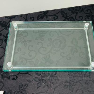 LOT216: For the Modern Bar - Red Envelope Cubist Martini Glass Set with Tray, Swing Glass Picture Frame Coasters, and Glass Tray