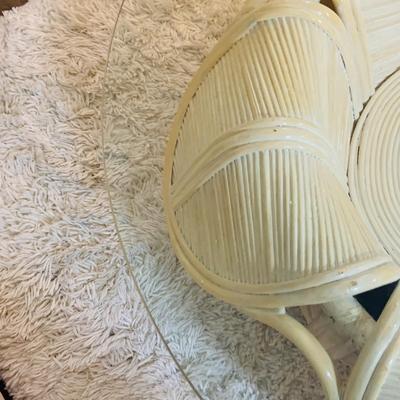 LOT 218: Rattan Split Reed Bell Flower Side and Coffee Tables with Glass Tops