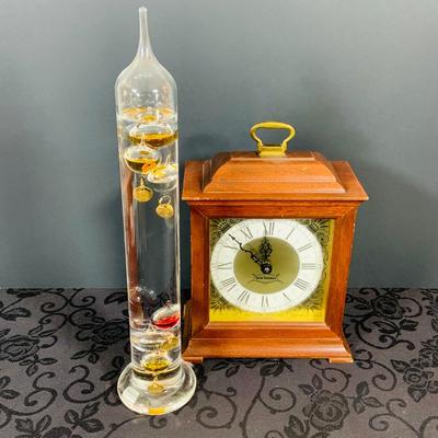 LOT 226: Seth Thomas Mechanical Mantle Clock and Glass Galileo Thermometer