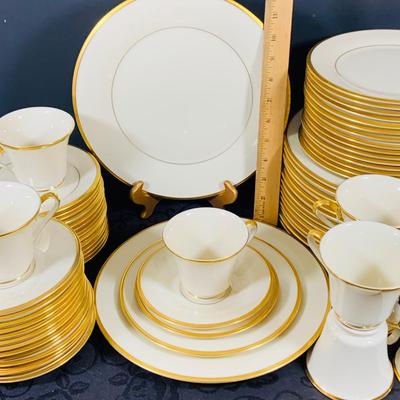 LOT 227 Lenox Dimension Collection Eternal Gold Rimmed China- Five (5) Piece Table Setting Cup, Saucer, Dinner Plate, Salad Plate and...