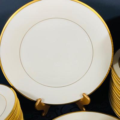 LOT 227 Lenox Dimension Collection Eternal Gold Rimmed China- Five (5) Piece Table Setting Cup, Saucer, Dinner Plate, Salad Plate and...