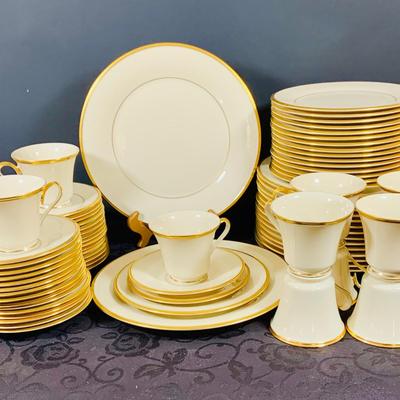 LOT 227 Lenox Dimension Collection Eternal Gold Rimmed China- Five (5) Piece Table Setting Cup, Saucer, Dinner Plate, Salad Plate and...