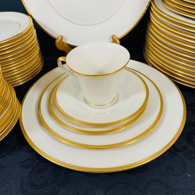 LOT 227 Lenox Dimension Collection Eternal Gold Rimmed China- Five (5) Piece Table Setting Cup, Saucer, Dinner Plate, Salad Plate and...