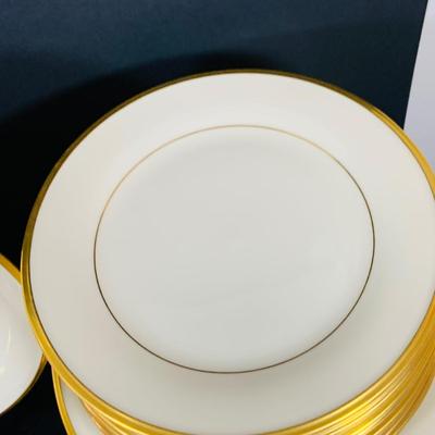 LOT 227 Lenox Dimension Collection Eternal Gold Rimmed China- Five (5) Piece Table Setting Cup, Saucer, Dinner Plate, Salad Plate and...