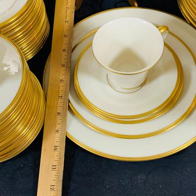 LOT 227 Lenox Dimension Collection Eternal Gold Rimmed China- Five (5) Piece Table Setting Cup, Saucer, Dinner Plate, Salad Plate and...