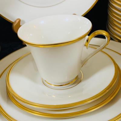 LOT 227 Lenox Dimension Collection Eternal Gold Rimmed China- Five (5) Piece Table Setting Cup, Saucer, Dinner Plate, Salad Plate and...