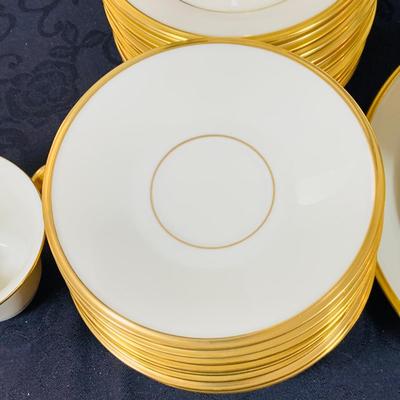LOT 227 Lenox Dimension Collection Eternal Gold Rimmed China- Five (5) Piece Table Setting Cup, Saucer, Dinner Plate, Salad Plate and...